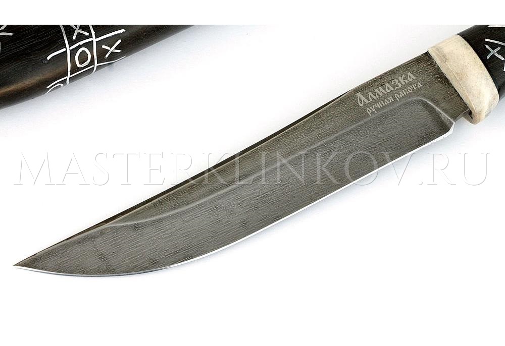 Нож из алмазной стали Ностальгия, рукоять и ножны - черный граб, рог лося