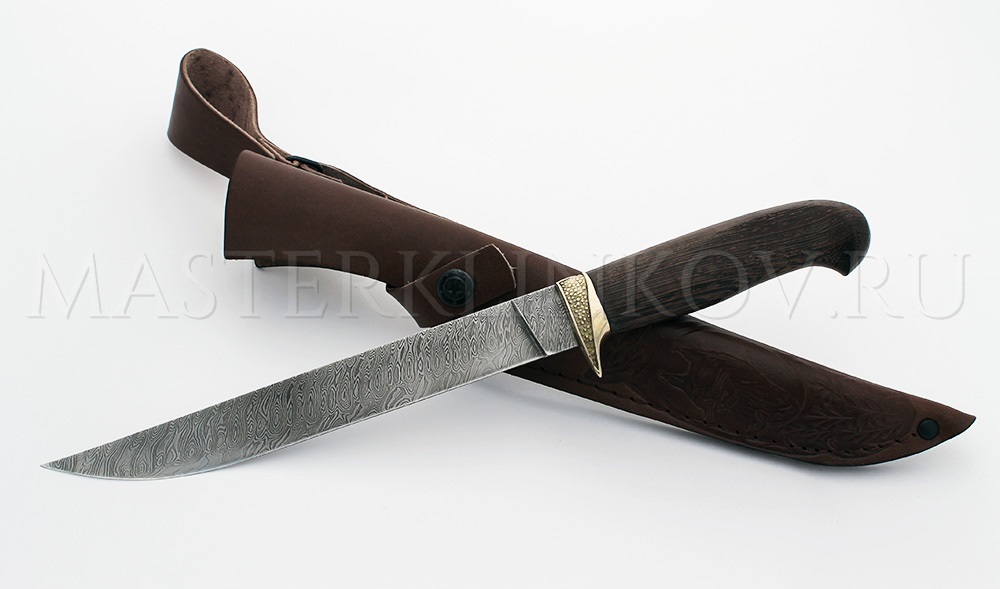 Нож филейный кованый из дамасской стали №3, 200 мм, рукоять - венге