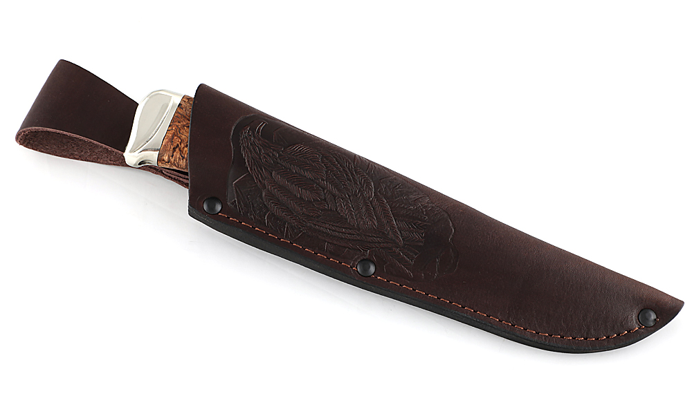 Нож из порошковой стали Elmax Кедр, рукоять - карельская береза, мельхиор