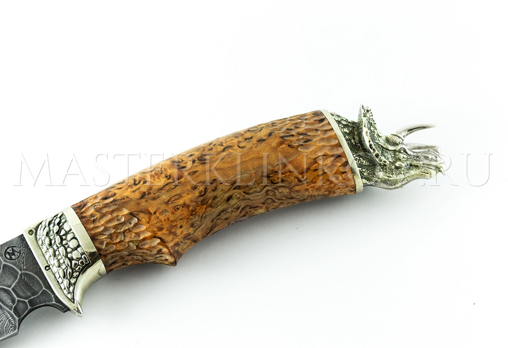 Нож из дамасской стали Скиф, карельская береза, литье Трицераптос
