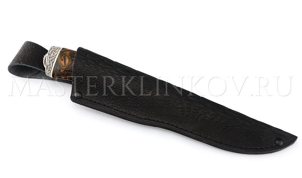 Нож из дамасской стали Золотоискатель, долы, камень, рукоять- композит, литье