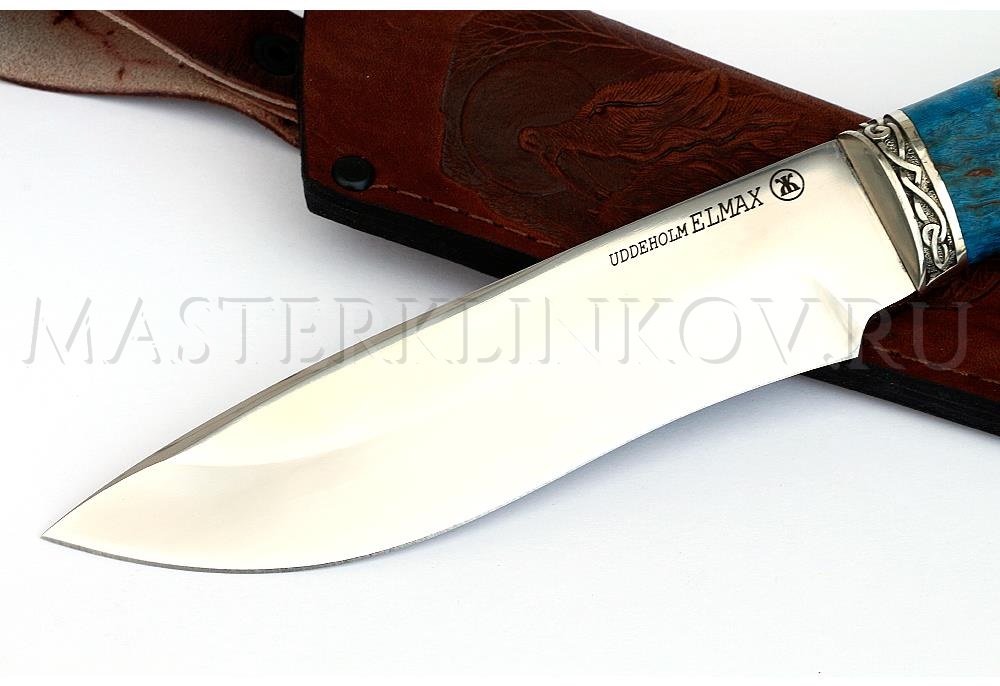 Нож из порошковой стали Elmax Беркут, рукоять - стабилизированная карельская береза