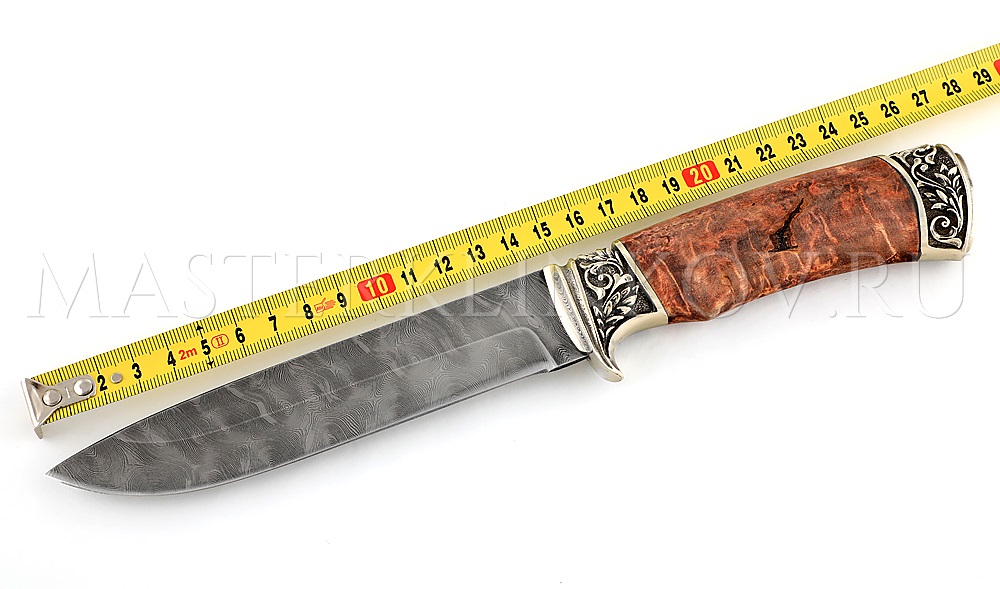 Нож из дамасской стали Клык, рукоять - карельская береза, литье