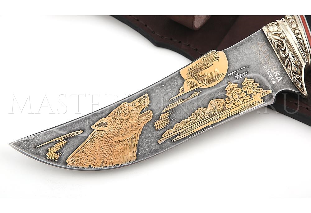 Нож из алмазной стали Восток, золочение, рукоять - комбинированная, наборная, литье