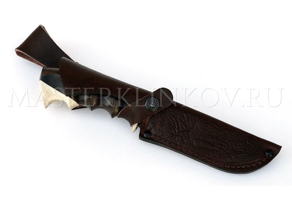 Нож из стали Р12М быстрорез Бобр, рукоять - черный граб, рог лося под пальцы