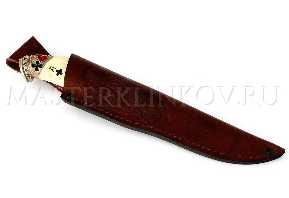 Нож из порошковой стали Elmax Осетр, рукоять - рог лося, резьба