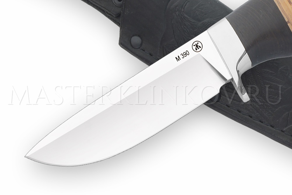 Нож из стали М390 Пушной, рукоять - черный граб, береста