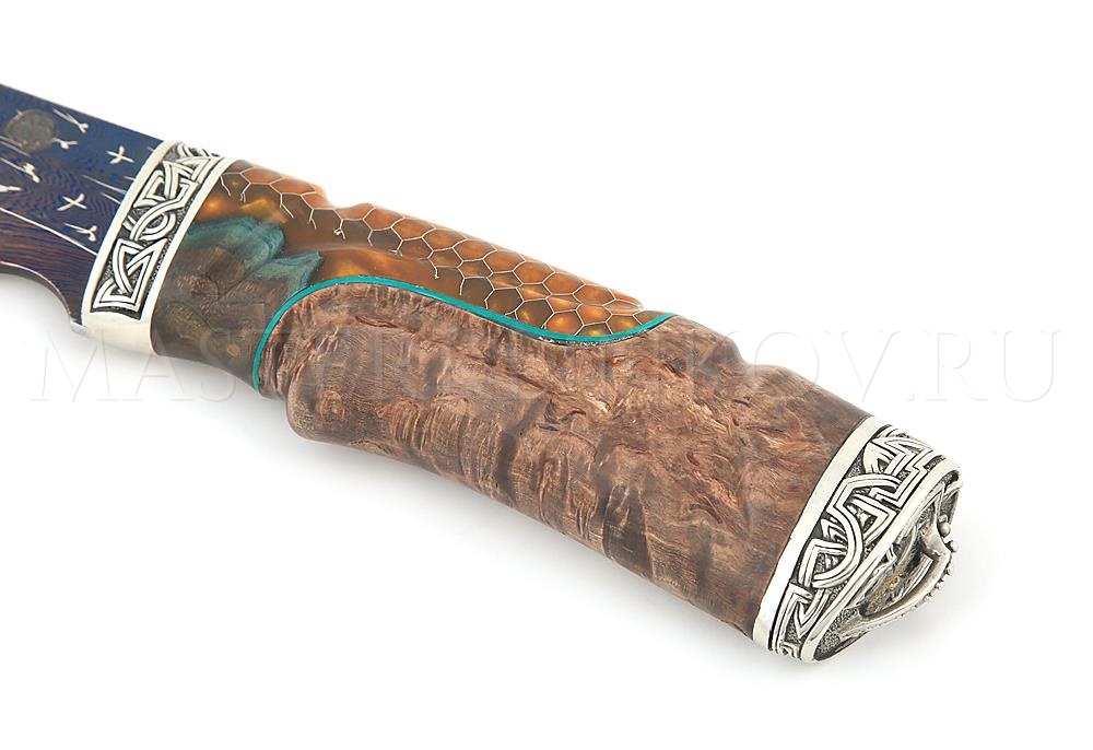 Нож из дамасской стали Золотоискатель, мозаичный дамаск, композитный материал, литье