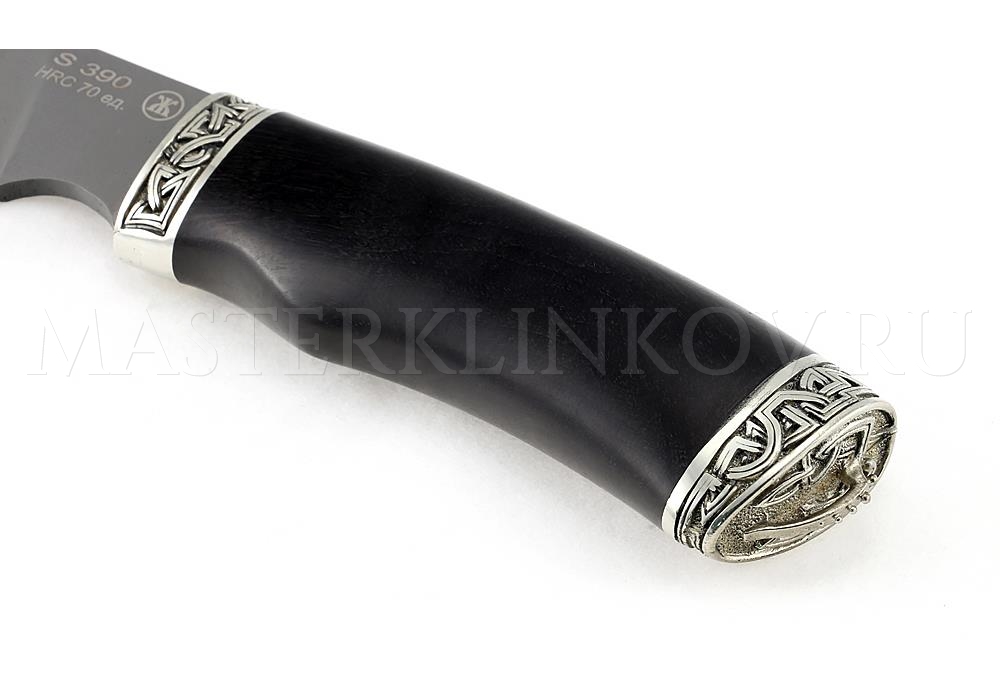 Нож из порошковой стали Böhler S390 Золотоискатель, рукоять — черный граб, литье
