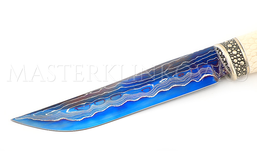 Нож Осетр, мозаичный ламинат, рог лося, подставка - кобра