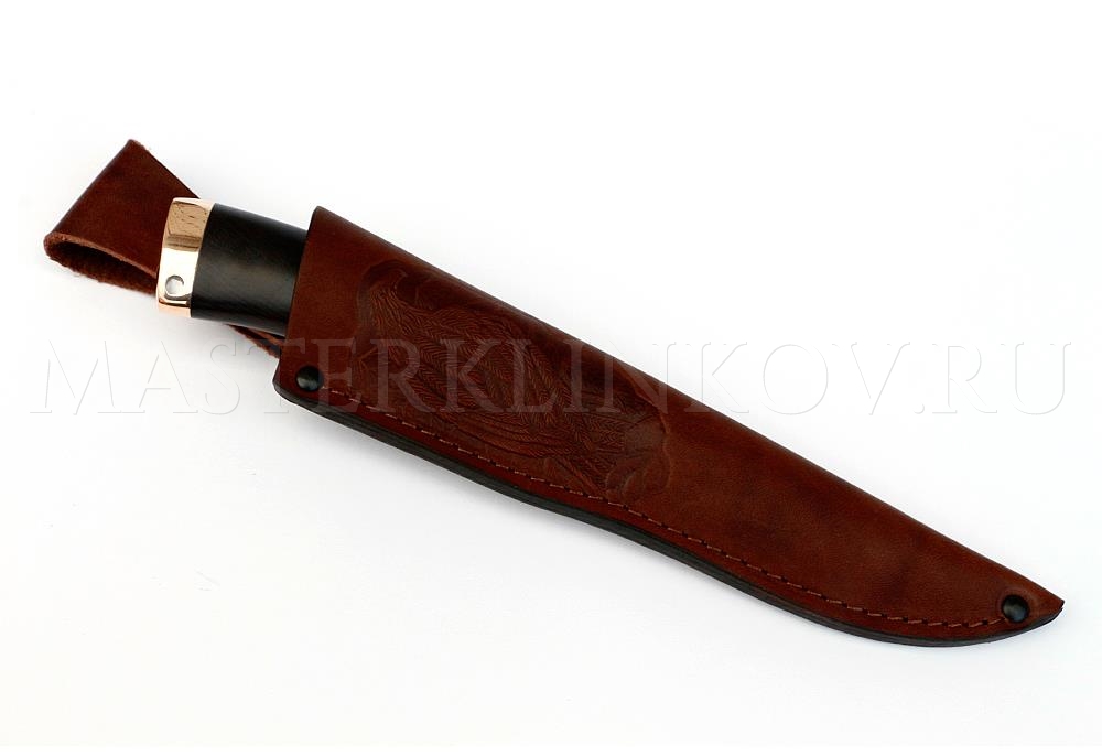 Нож из порошковой стали Vanadis 10 Медведь, рукоять — черный граб, бронза