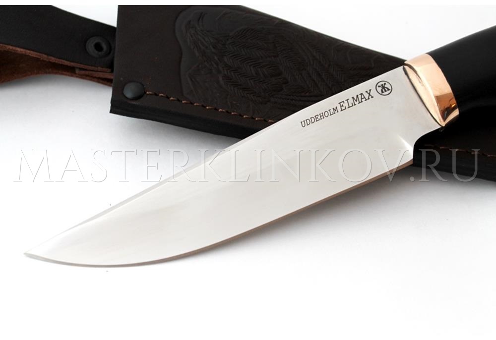 Нож из стали Elmax «Медведь», рукоять - черный граб, бронза