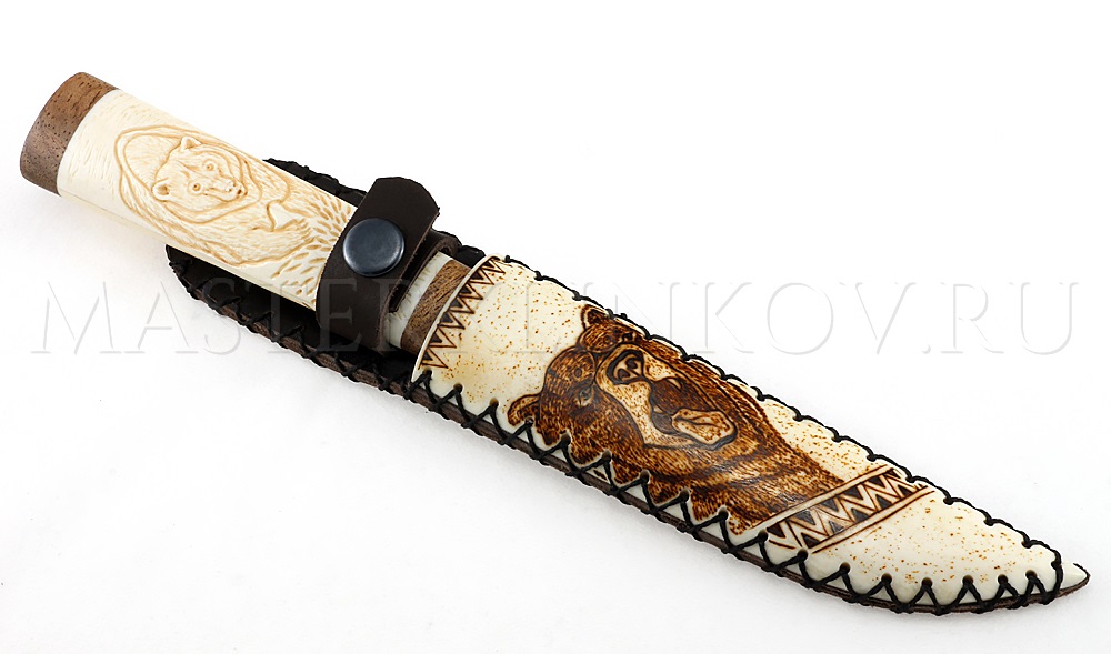 Нож из стали 9ХС Якут малый, рукоять - рог лося, резьба