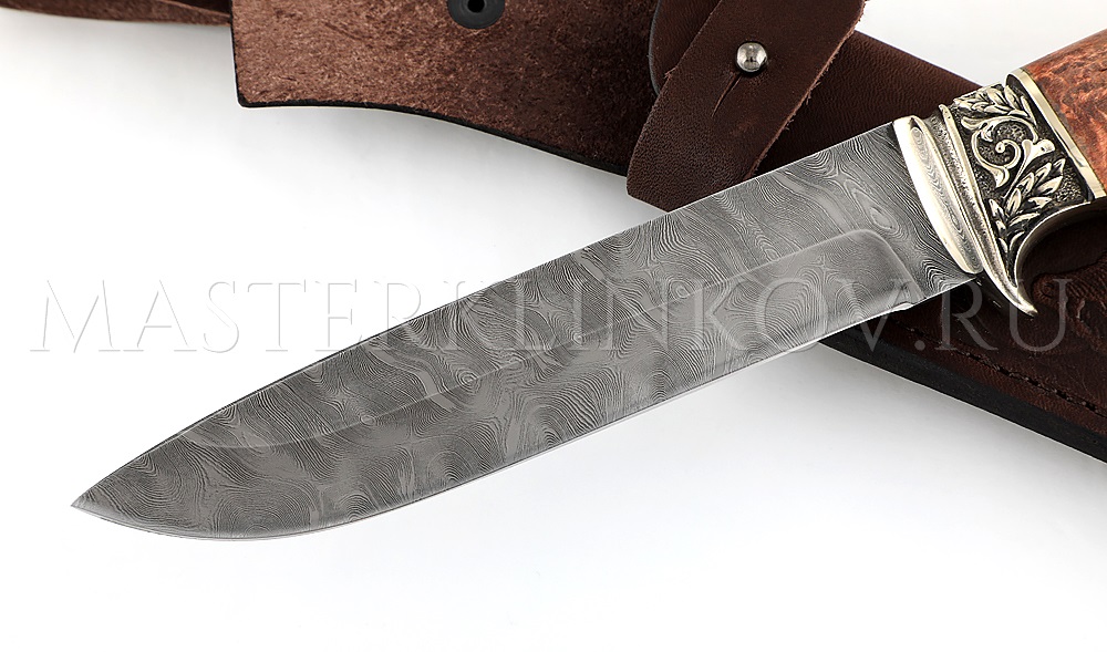 Нож из дамасской стали Клык, рукоять - карельская береза, литье