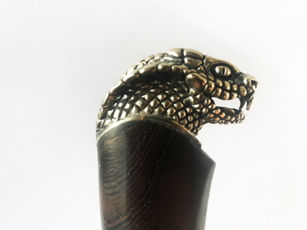 Нож из дамасской стали Осетр, долы, рукоять - венге, литье Кобра