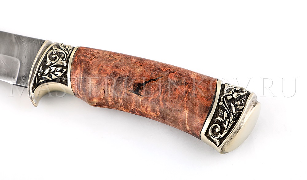 Нож из дамасской стали Клык, рукоять - карельская береза, литье
