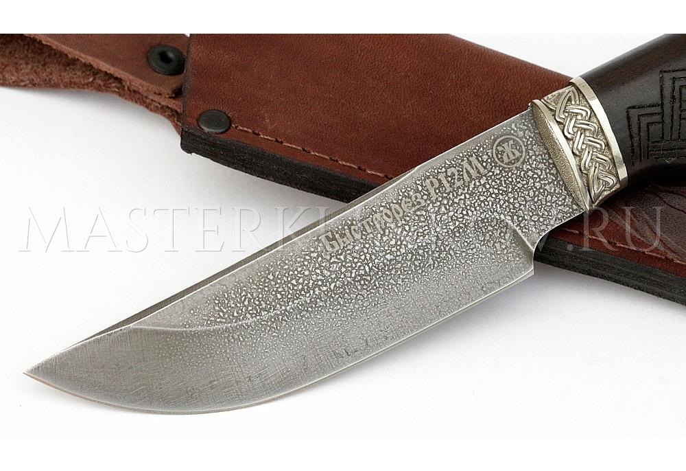 Нож из стали Р12М быстрорез Егерь, рукоять - черный граб, резьба, литье