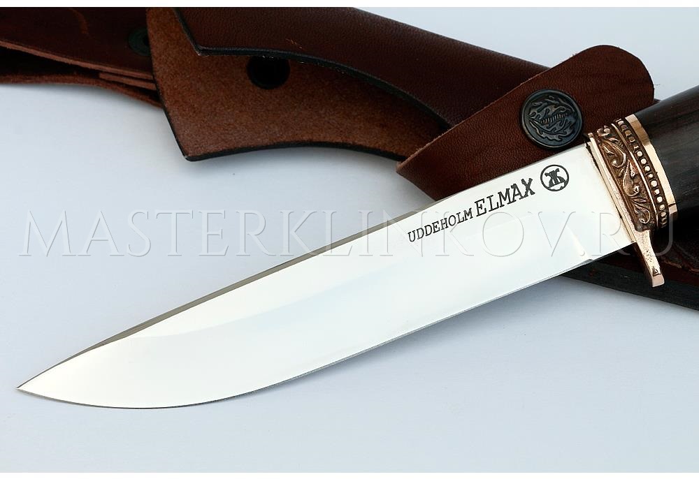 Нож из порошковой стали Elmax Соболь, рукоять - граб, бронза