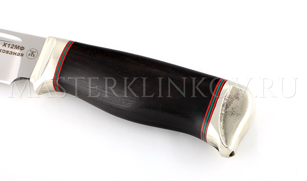 Нож из стали Х12МФ Тапир, дол, рукоять - черный граб, мельхиор