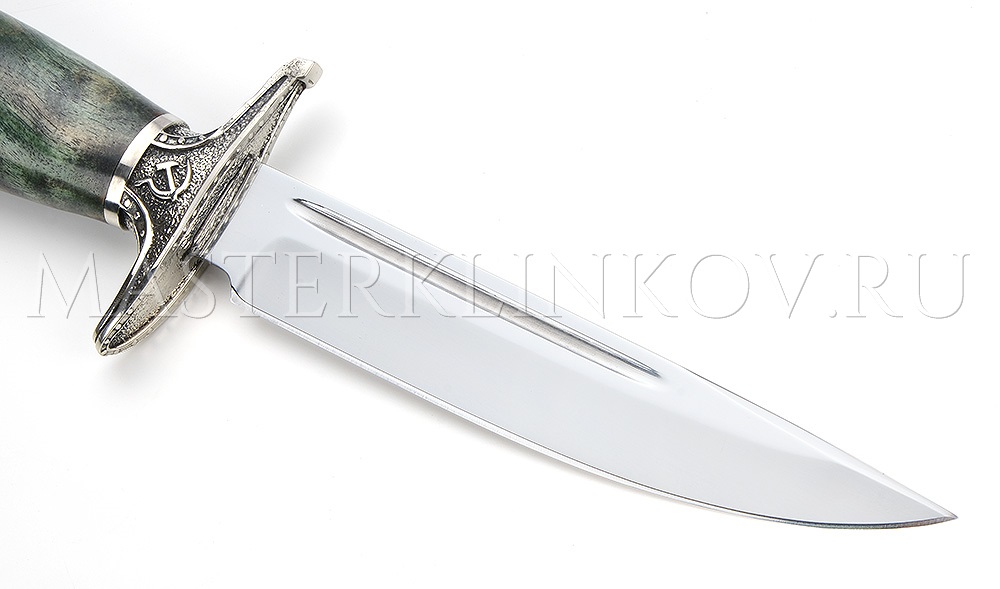 Нож из стали Х12МФ Финка НКВД реплика, рукоять и ножны - стабилизированная карельская береза, литье