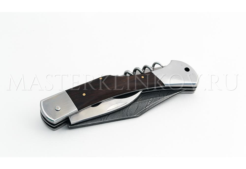 Нож складной из дамасской стали Хищник-2, трехпредметный, рукоять - венге