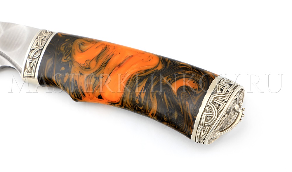 Нож из дамасской стали Золотоискатель, долы, камень, рукоять- композит, литье