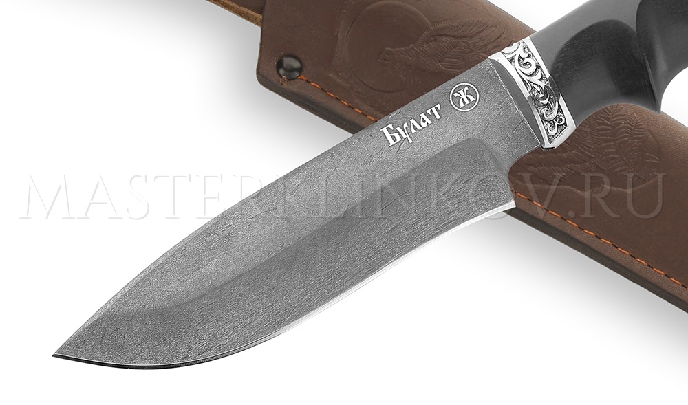 Нож из булатной стали Волк, рукоять - черный граб под пальцы, литье