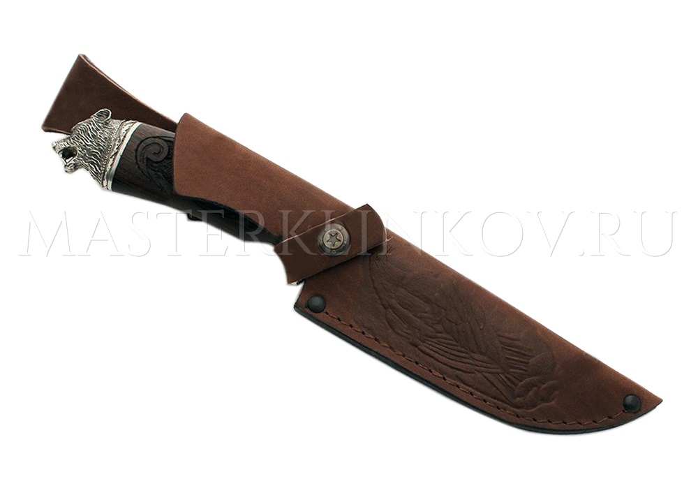 Нож из дамасской стали Волчица, гравировка Волк, резьба, литье - волк