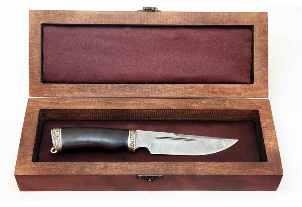 Нож из дамасской стали Золотоискатель, дол, рукоять - черный граб, литье