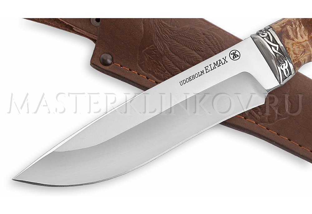 Нож из порошковой стали Elmax Беркут, рукоять - карельская береза, литье