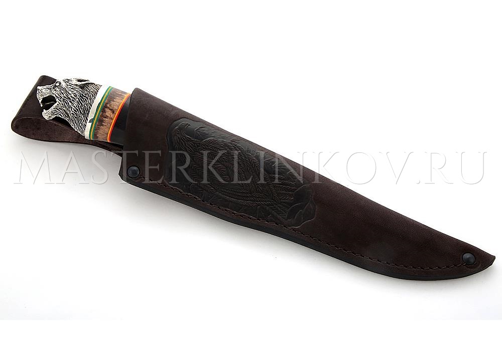 Нож из дамасской стали Золотоискатель, гравировка золочением, рукоять - наборная