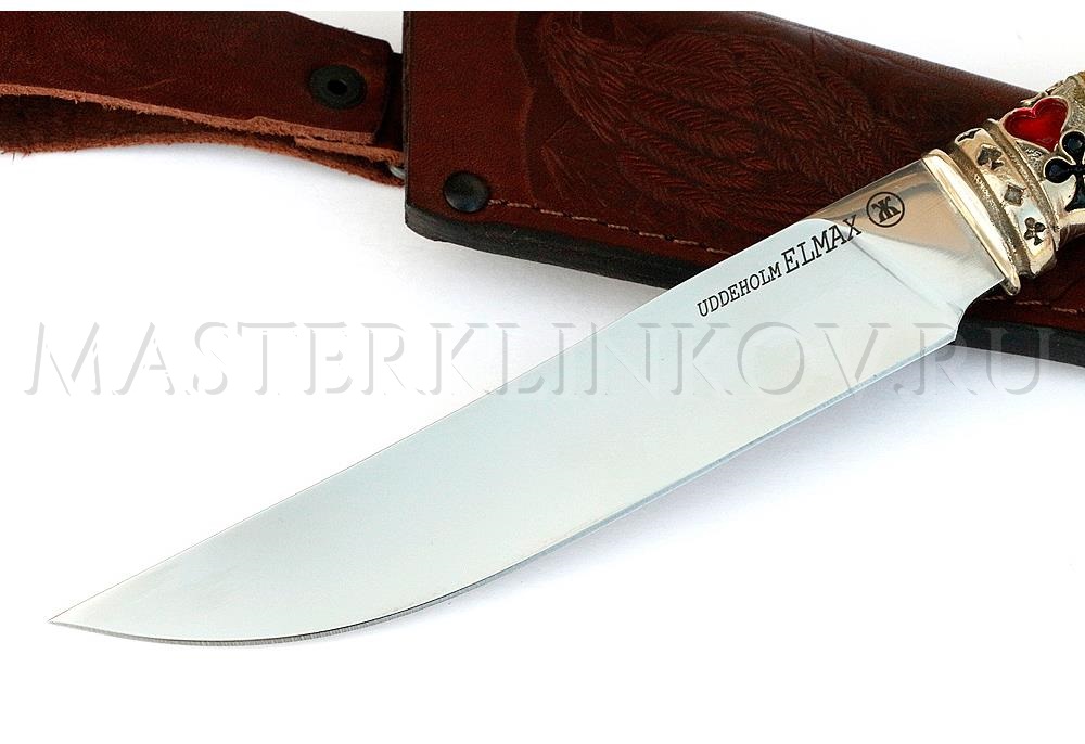 Нож из порошковой стали Elmax Осетр, рукоять - рог лося, резьба
