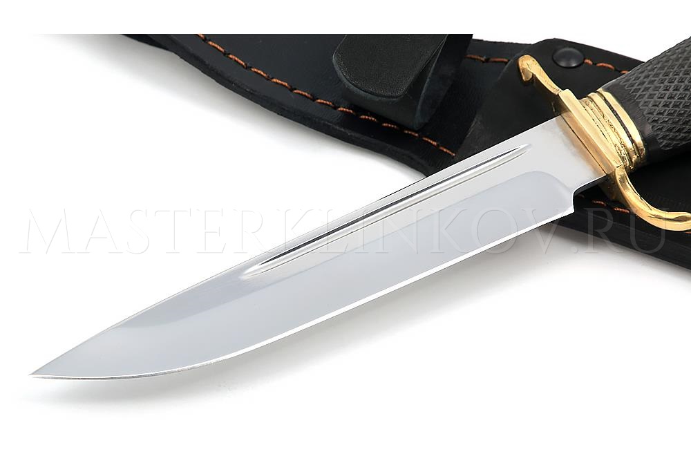 Нож из стали Х12МФ Финка НКВД реплика, черный граб, резьба, литье