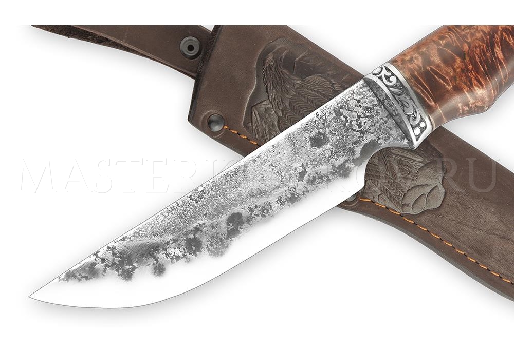 Нож из стали 9ХС Золотоискатель, рукоять — карельская береза, литье