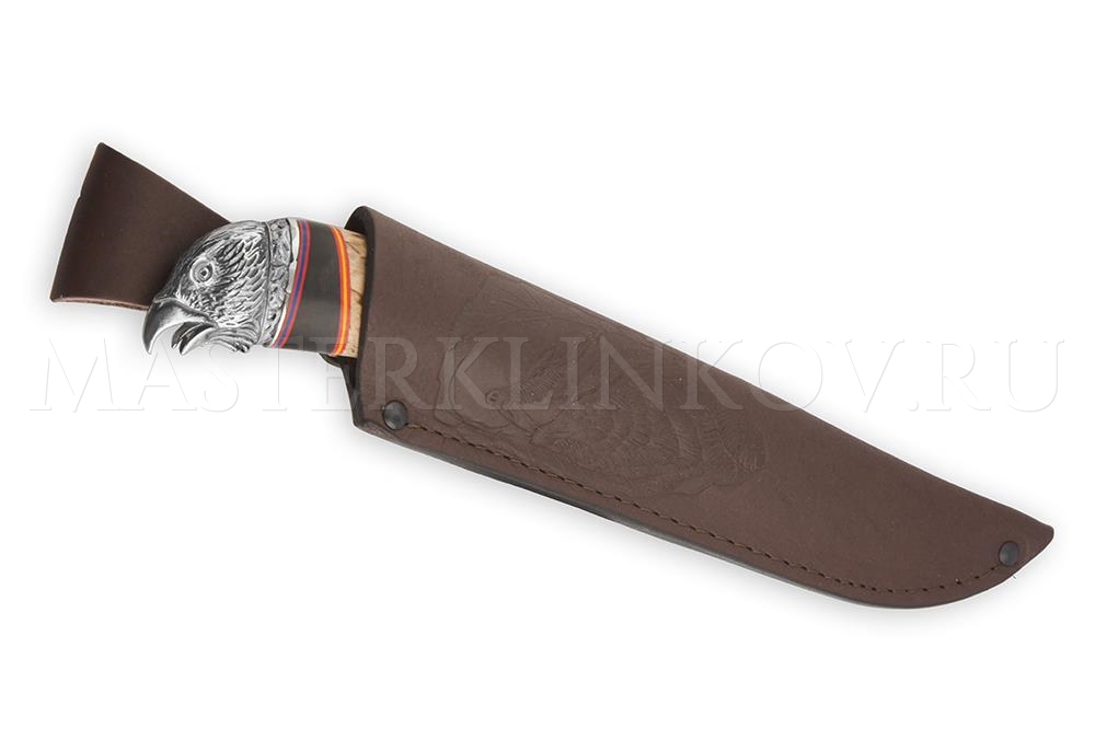 Нож из стали ХВ5 Беркут, рукоять — граб и карельская береза, литье, гравировка