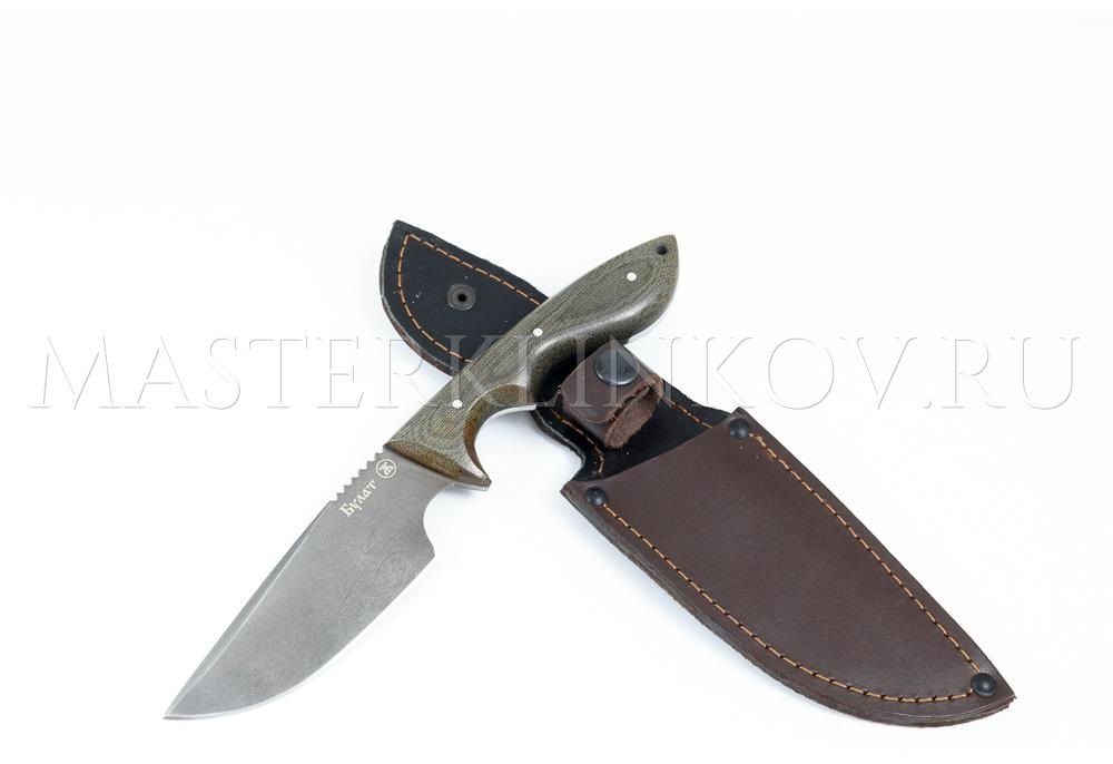 Нож из булатной стали Зубр, рукоять - микарта, цельнометаллическая