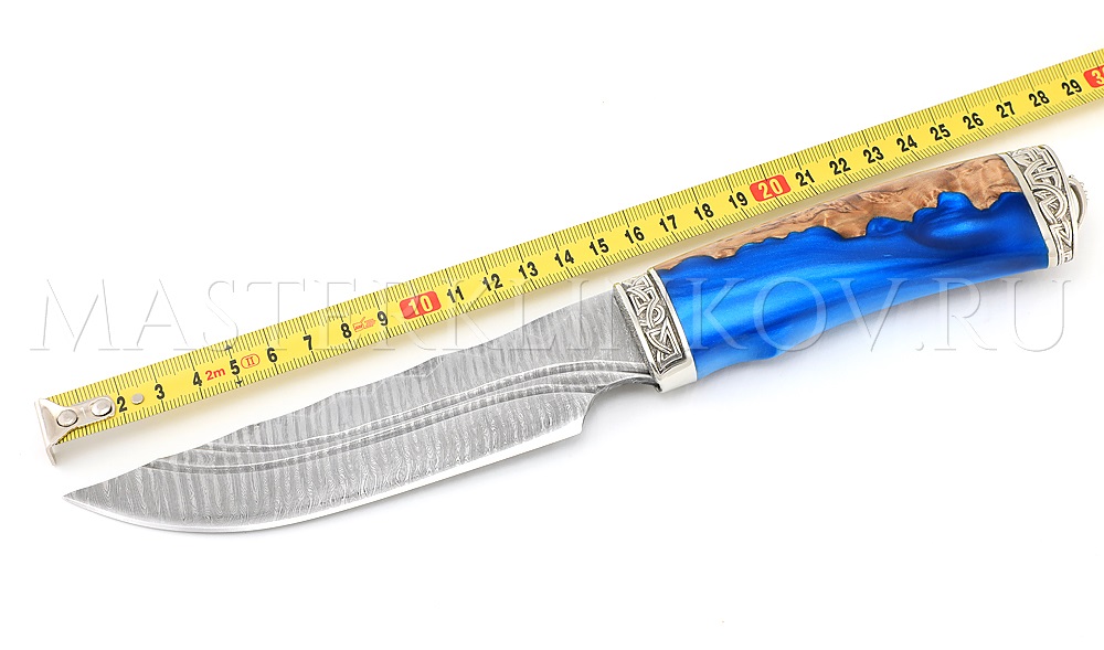 Нож из дамасской стали Золотоискатель, камень, рукоять- карельская береза, композит