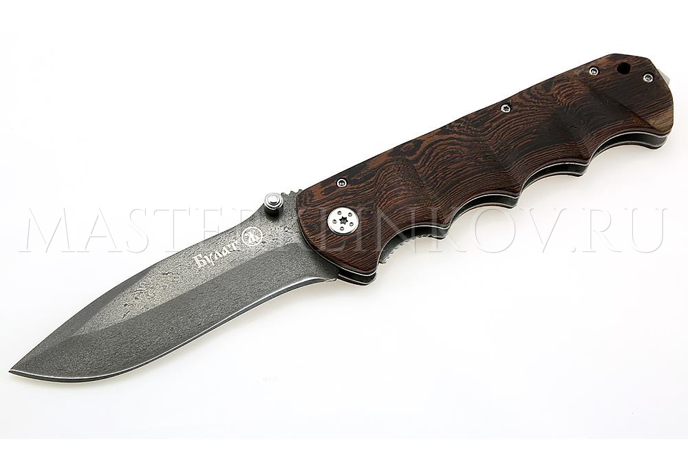 Нож складной из булатной стали - 007 Зубр, рукоять - венге, под пальцы