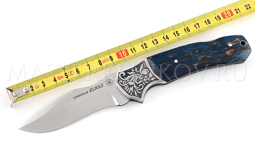 Нож складной из стали Elmax - Юнкер №3, рукоять - стабилизированная карельская береза