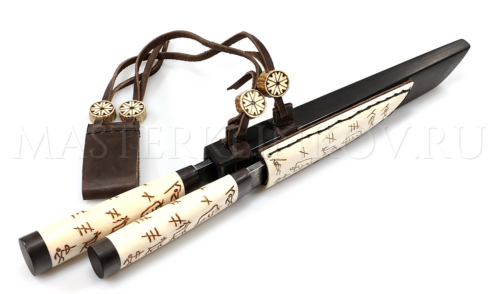 Нож из стали 9ХС HOMO SAPIENS Якут двойной, рог лося, резьба