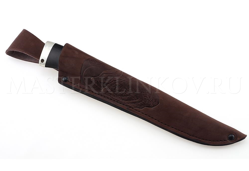 Нож из порошковой стали Böhler S390 Осетр, рукоять — черный граб, мельхиор