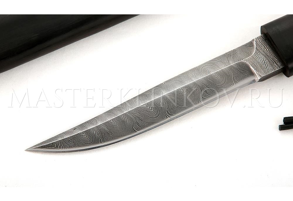 Нож из дамасской стали Брелок-1, рукоять и ножны - черный граб