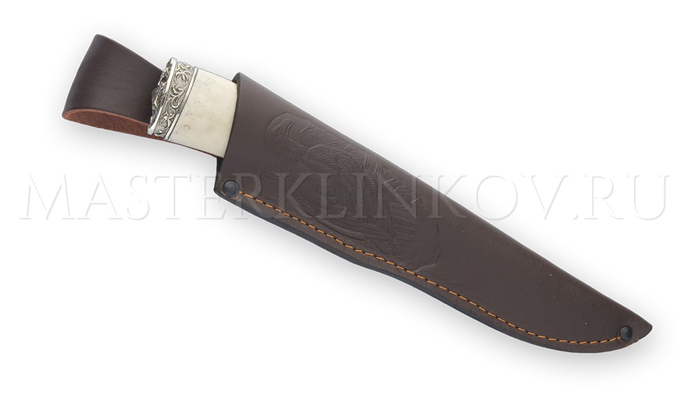 Нож из дамасской стали Золотоискатель, рукоять - лосиный рог, литье