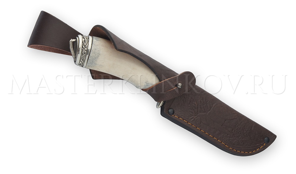 Нож из дамасской стали Бобр, рог лося, литье