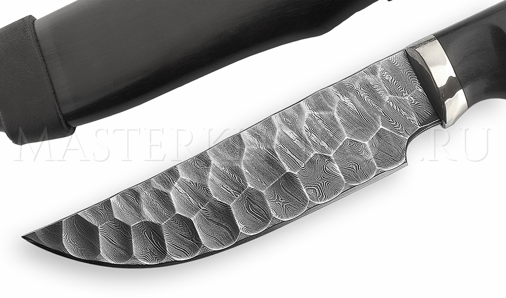 Нож Егерь из дамасской стали, каменный век, деревянные ножны