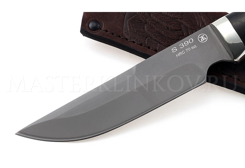 Нож из порошковой стали Böhler S390 Золотоискатель, рукоять — черный граб, литье мельхиор