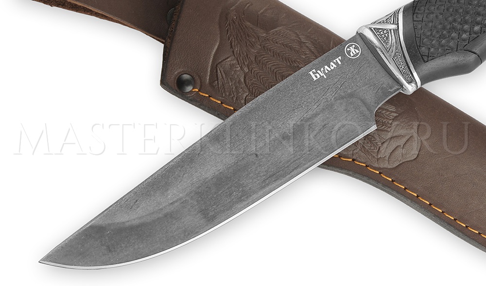 Нож из булатной стали «Медведь», рукоять - черный граб, литье кобра