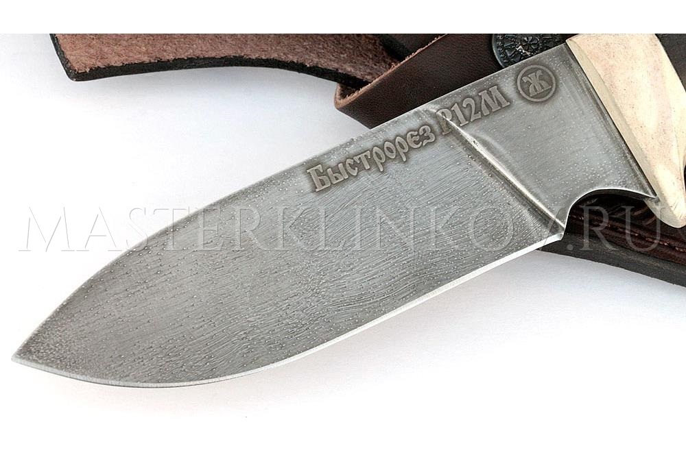 Нож из стали Р12М быстрорез Бобр, рукоять - черный граб, рог лося под пальцы