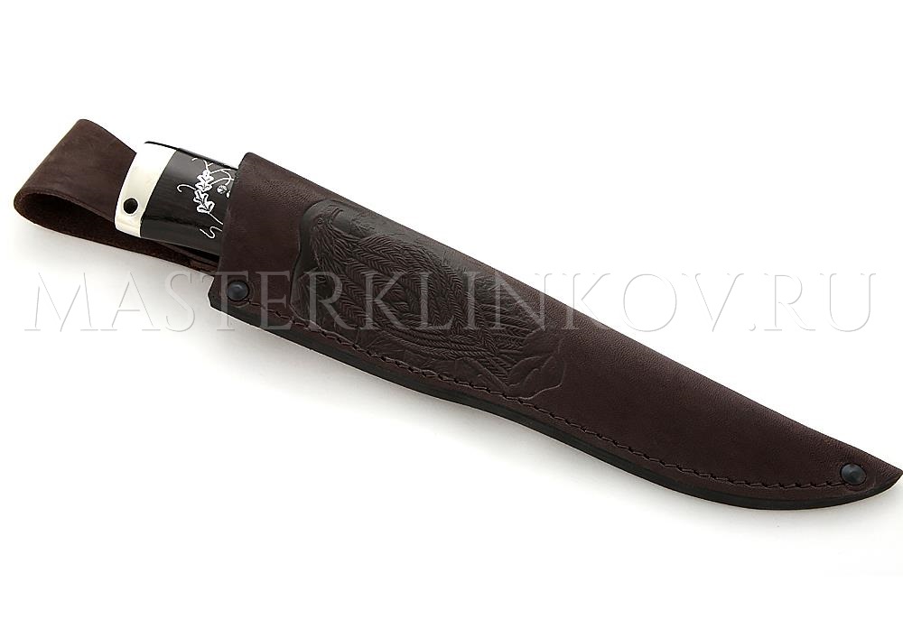 Нож из стали Elmax «Медведь», рукоять - черный граб, инкрустация, мельхиор