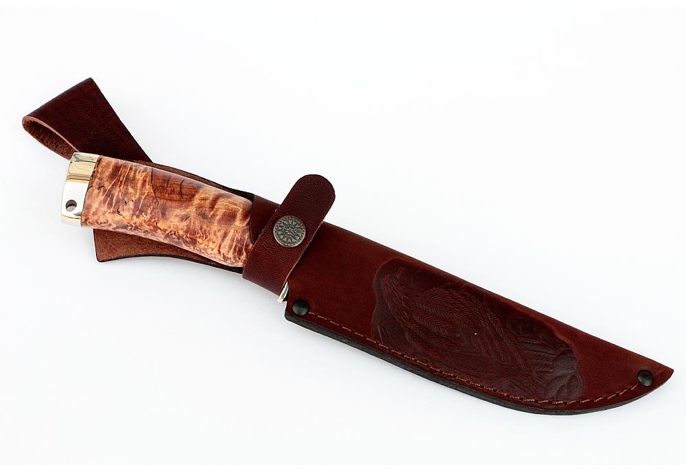 Нож из стали Elmax Кадет, рукоять - карельская береза, мельхиор